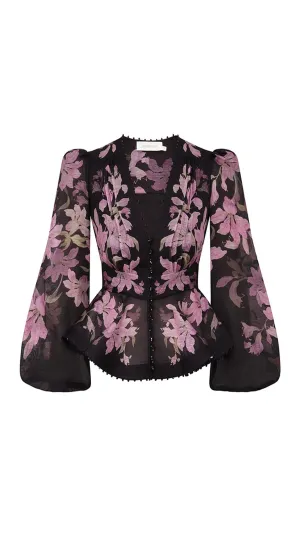 Dawning V-neck Beaded Blouse - Black Lily