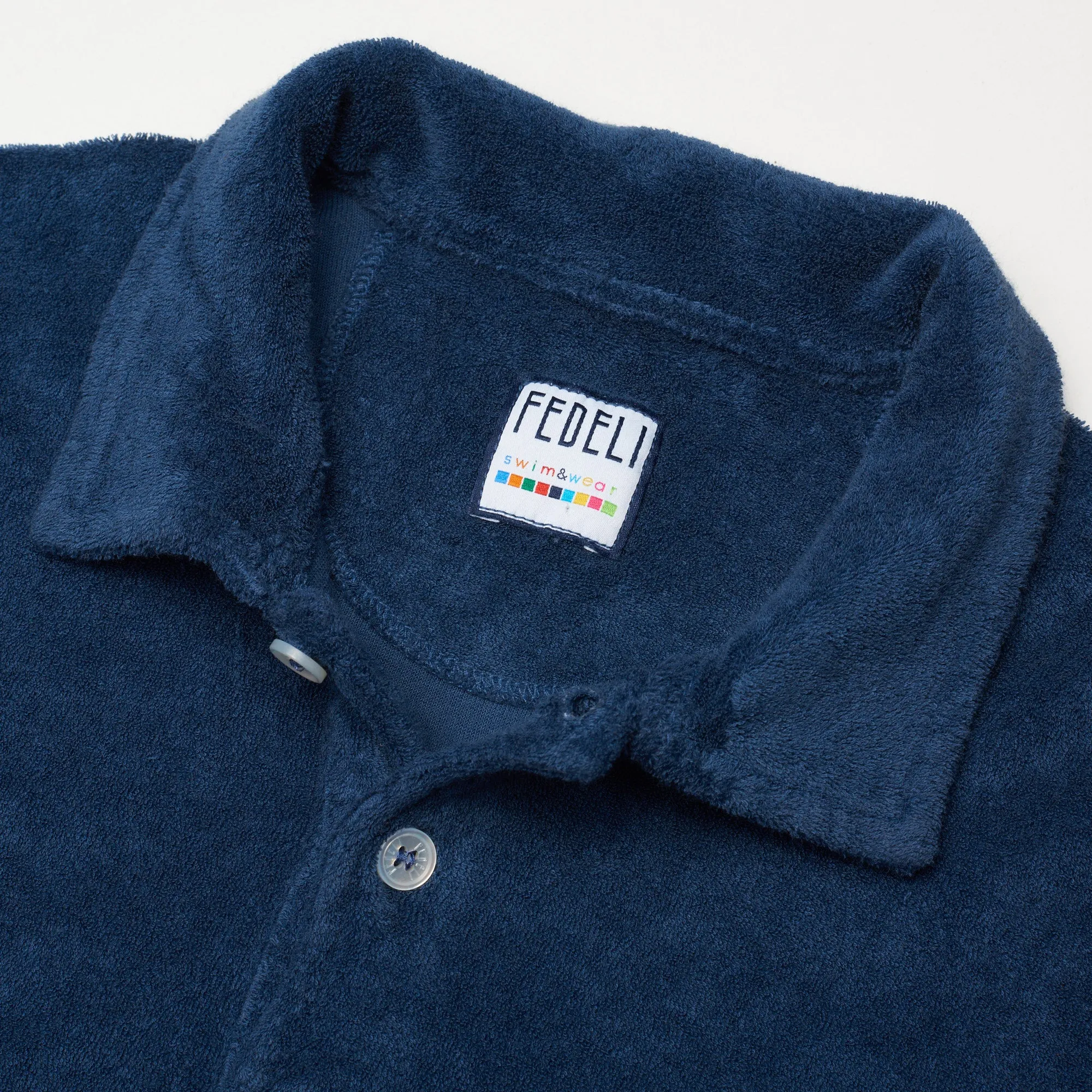 FEDELI Mondial Dark Blue Terry Cloth Polo Shirt EU 46 NEW US XS Slim Fit