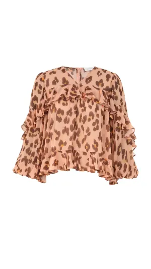 Illuminate V Neck Flutter Top - Leopard