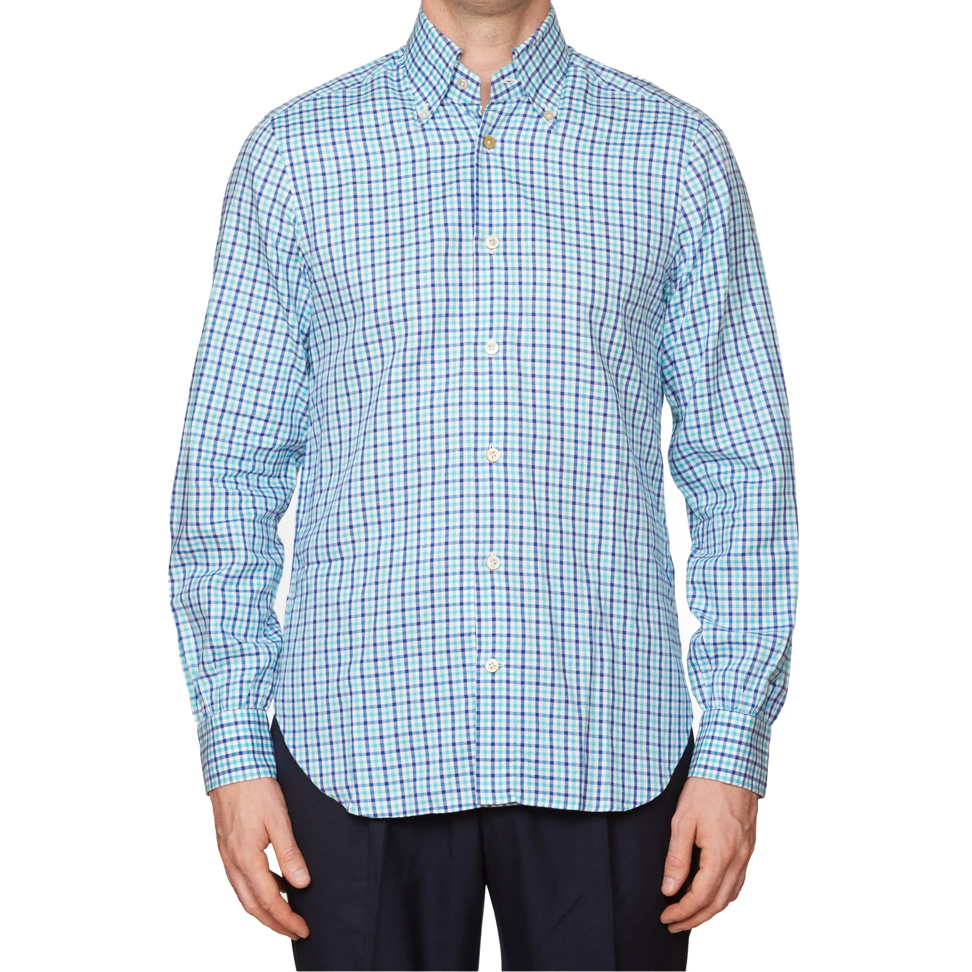 KITON Napoli Handmade Gingham Checked Cotton Button-Down Dress Shirt EU 39 NEW US 15.5