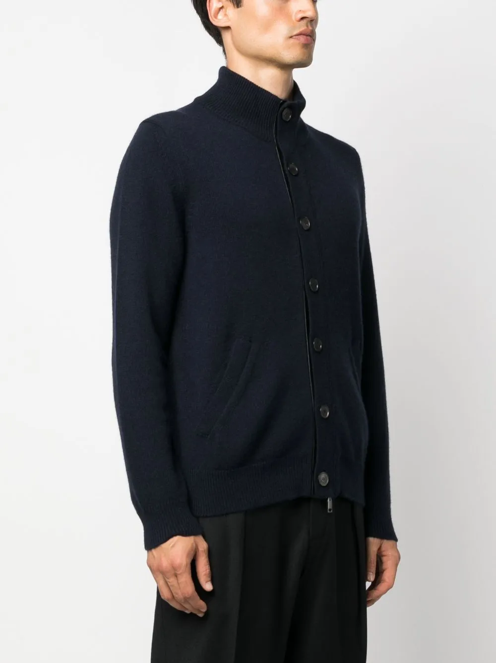 Leather-Trimmed Cashmere Cardigan