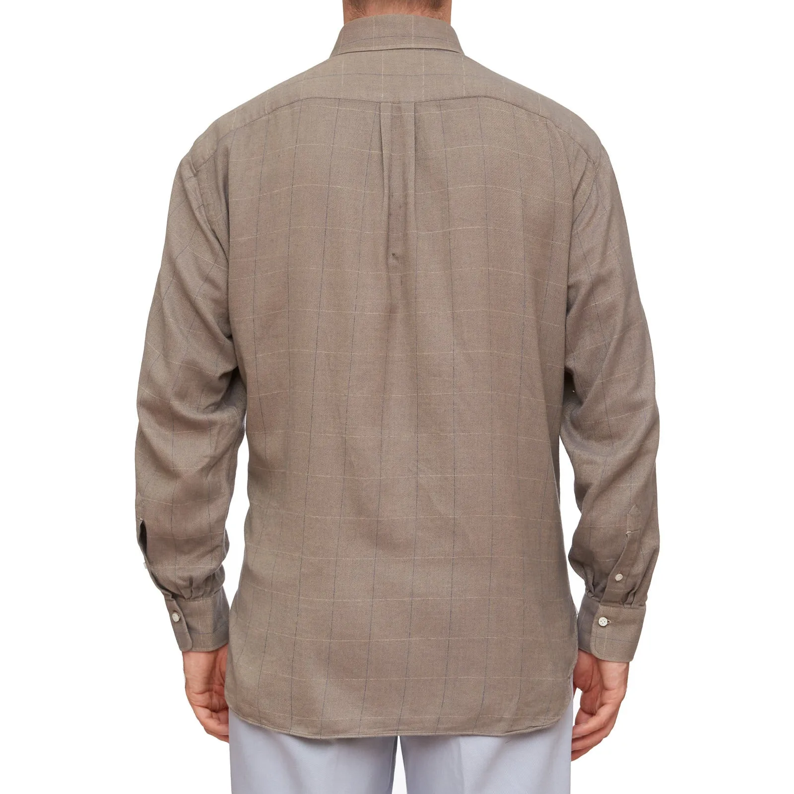 LUIGI BORRELLI Handmade Taupe Flannel Button-Down Shirt EU 41 US 16