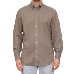 LUIGI BORRELLI Handmade Taupe Flannel Button-Down Shirt EU 41 US 16