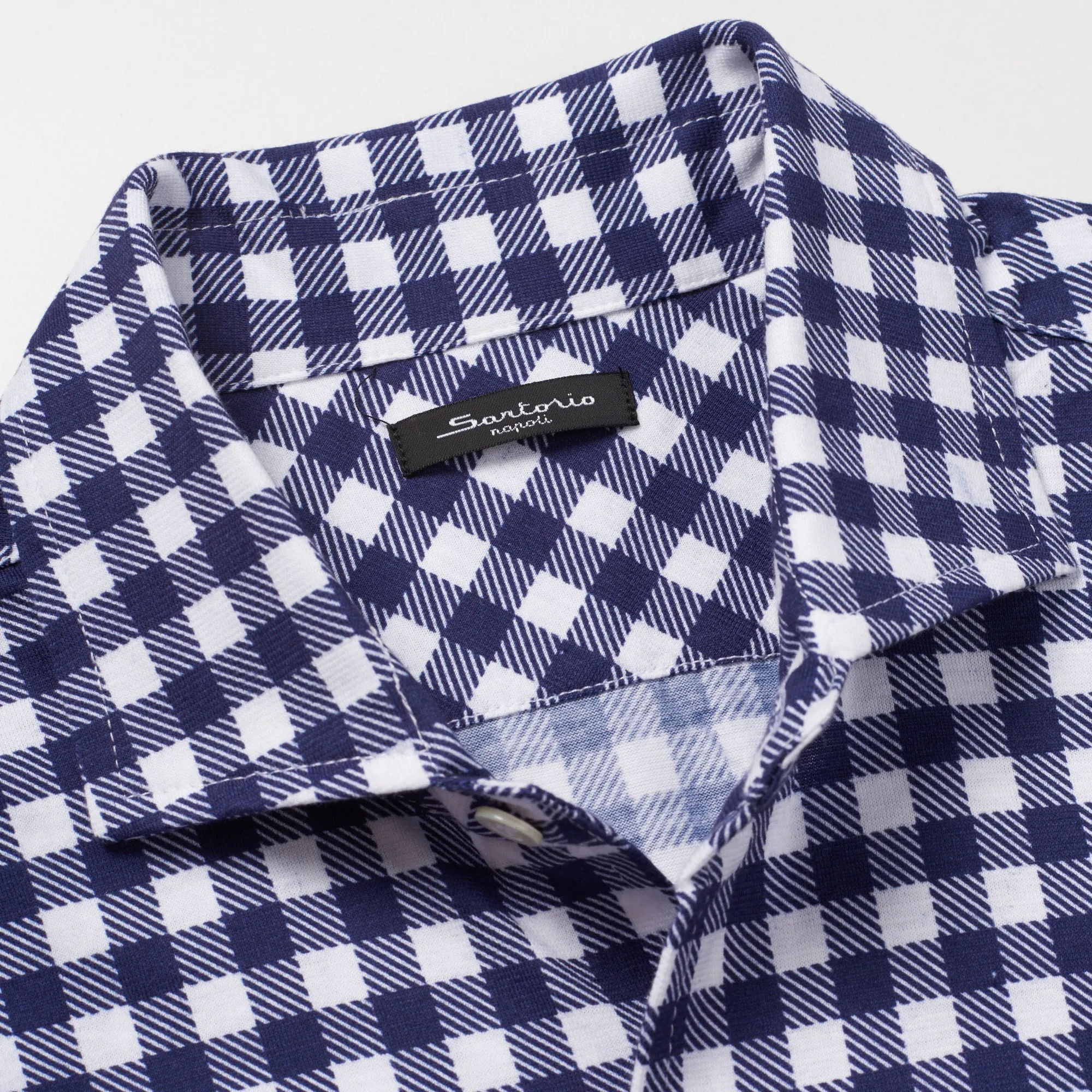 SARTORIO Napoli by KITON Blue Gingham Plaid Cotton Short Sleeve Casual Shirt NEW