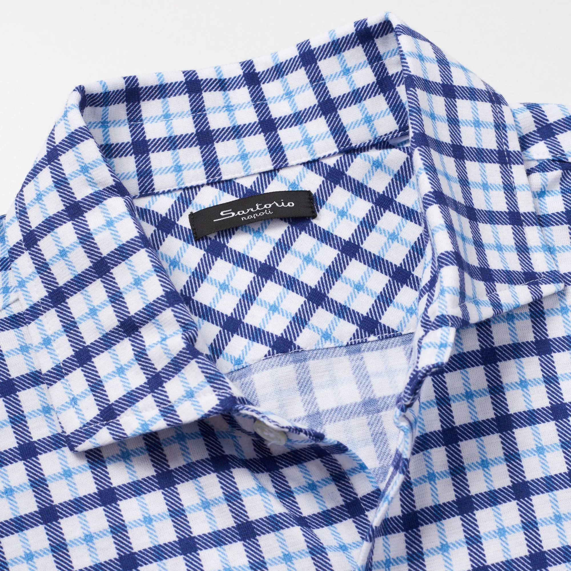 SARTORIO Napoli by KITON Blue-White Plaid Cotton Short Sleeve Casual Shirt NEW