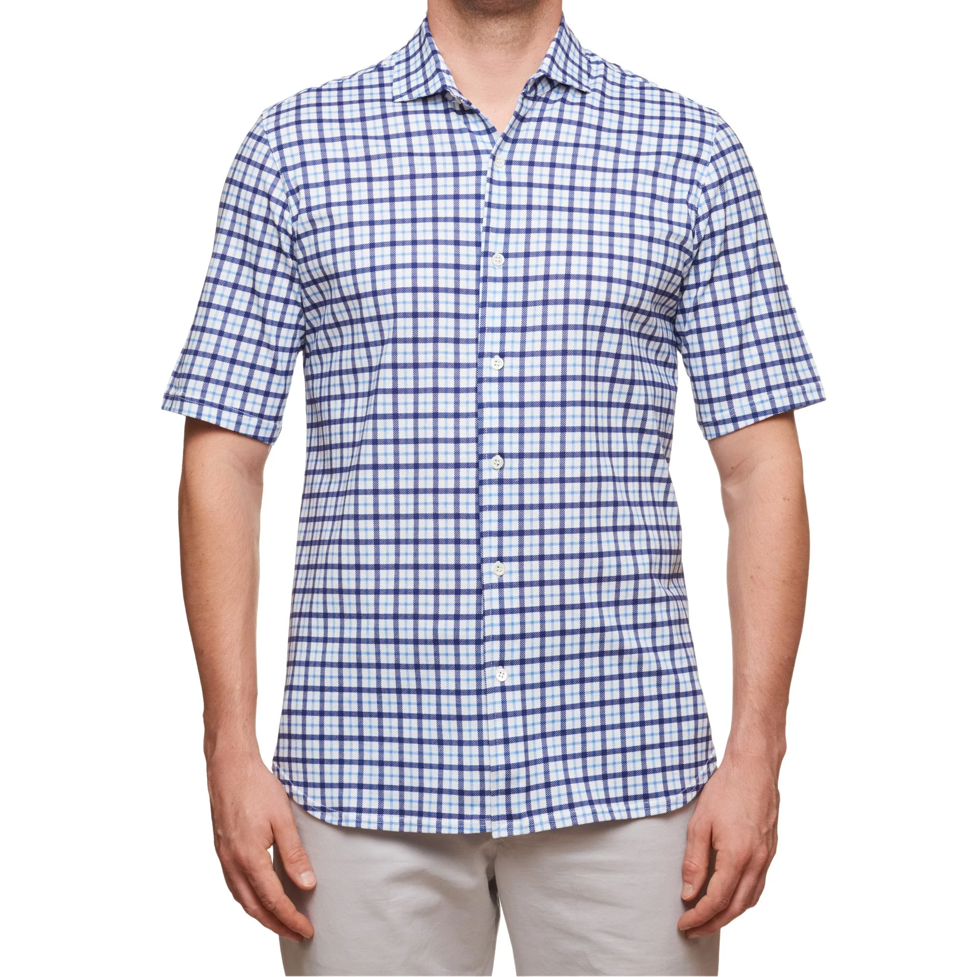 SARTORIO Napoli by KITON Blue-White Plaid Cotton Short Sleeve Casual Shirt NEW