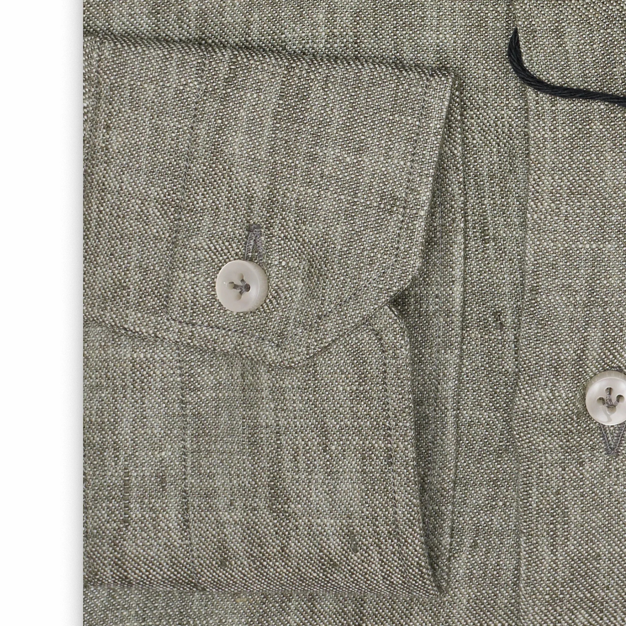 SARTORIO Napoli by KITON Green Linen Spread Collar Shirt Slim Fit NEW