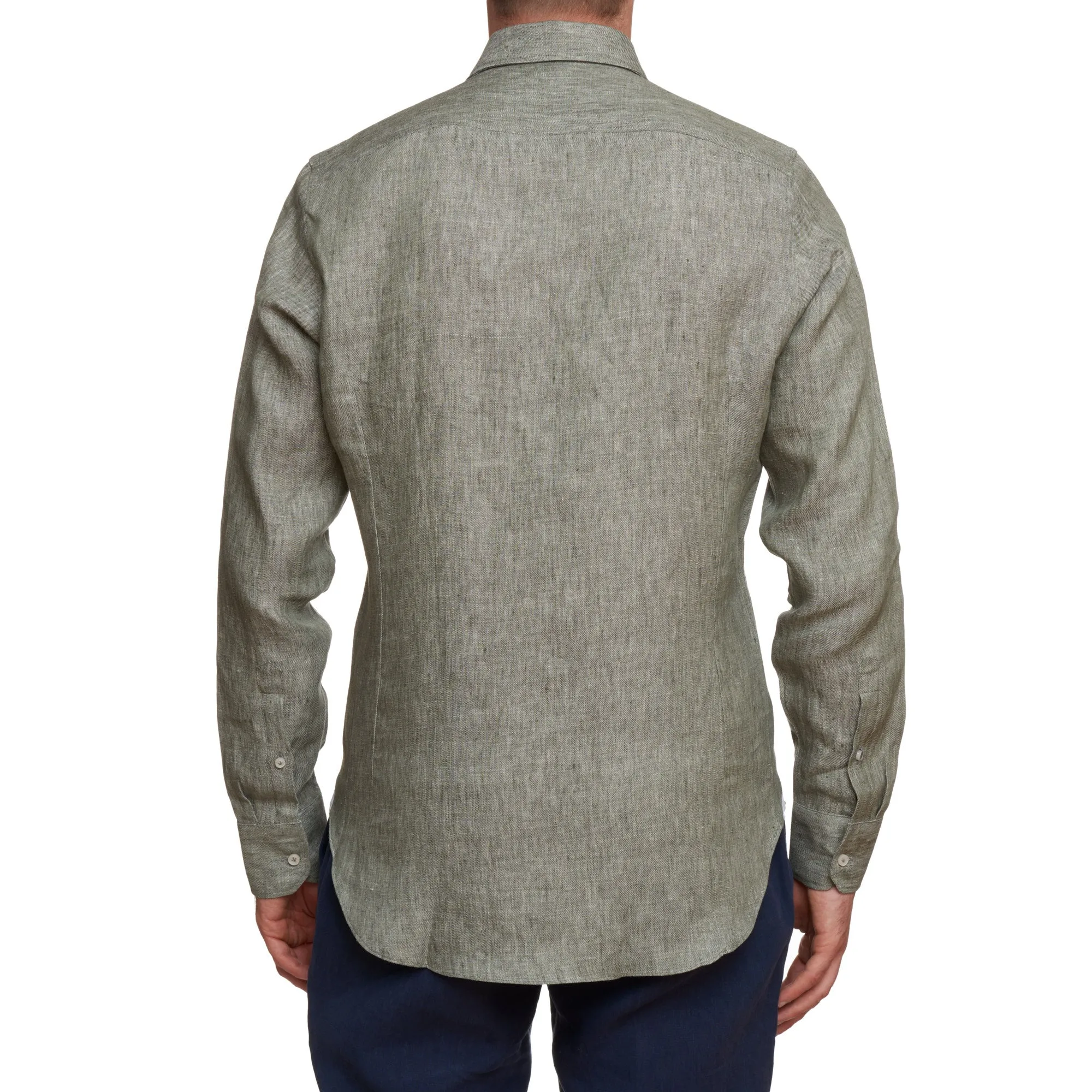 SARTORIO Napoli by KITON Green Linen Spread Collar Shirt Slim Fit NEW