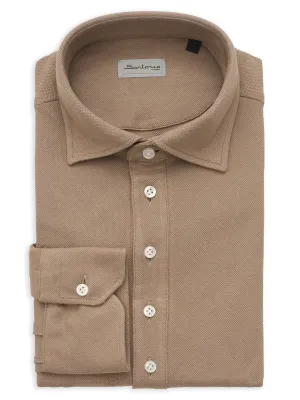 SARTORIO Napoli by KITON Light Brown Cotton Pique Polo Shirt NEW