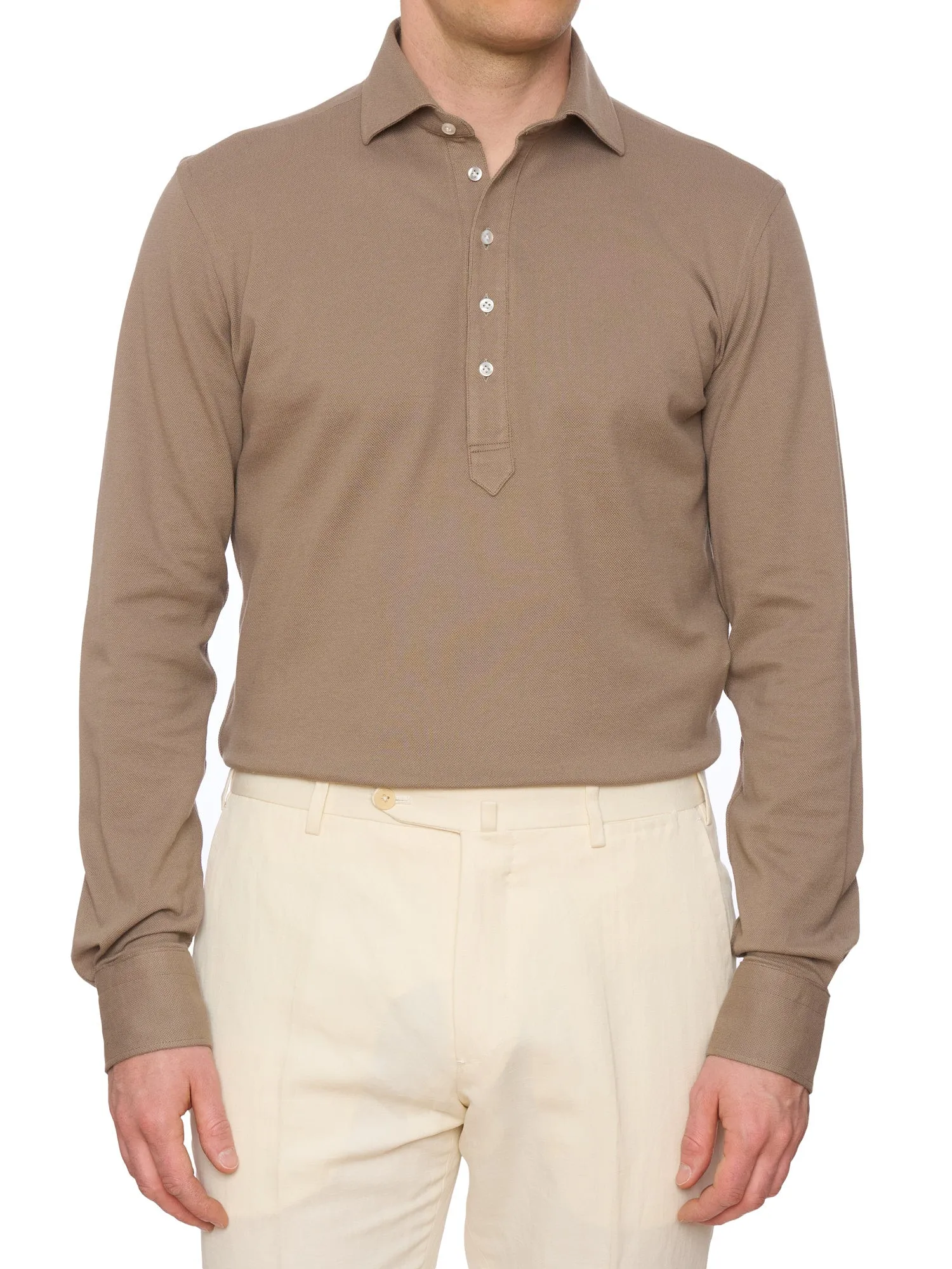 SARTORIO Napoli by KITON Light Brown Cotton Pique Polo Shirt NEW