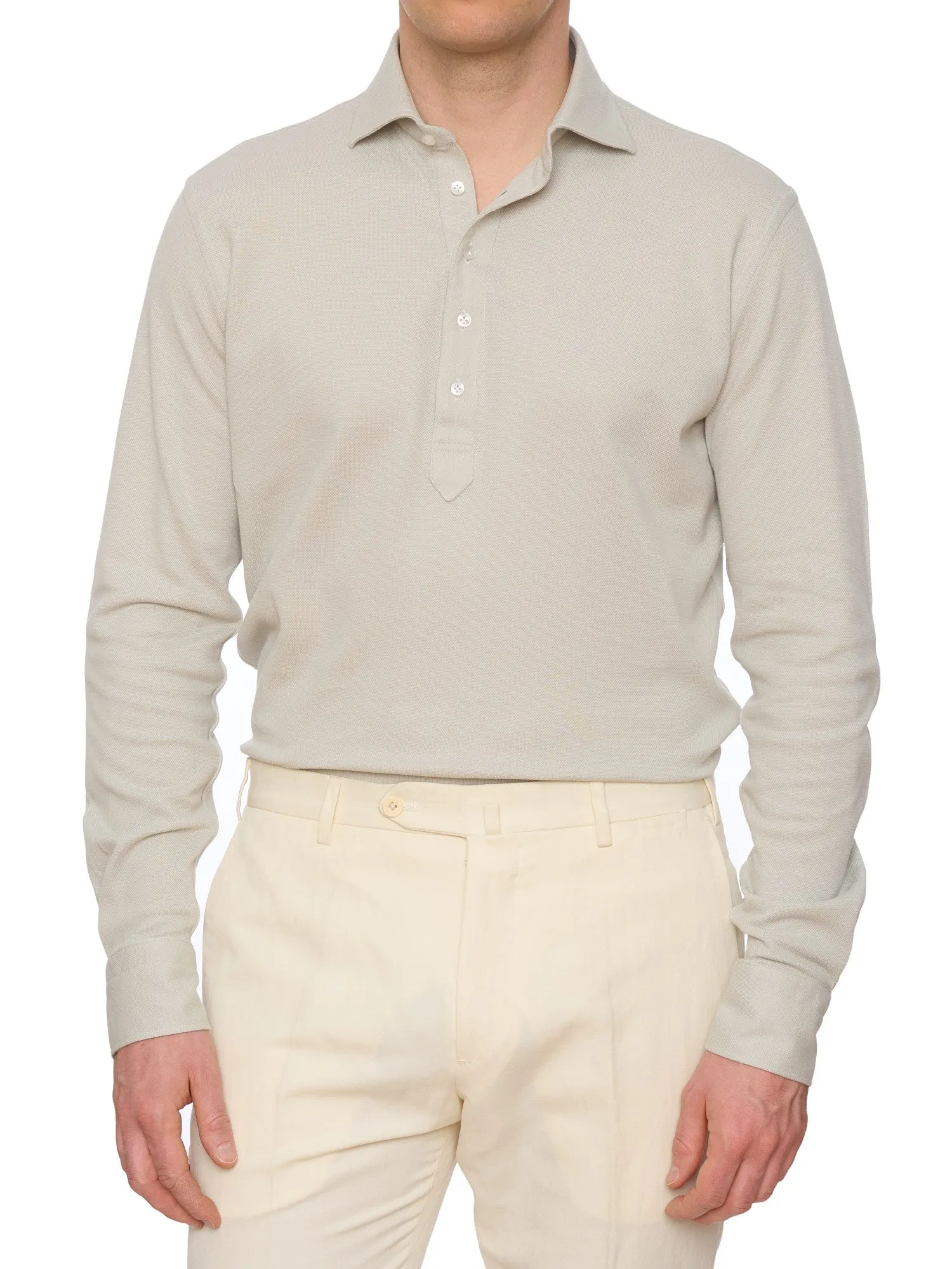 SARTORIO Napoli by KITON Light Gray Cotton Pique Polo Shirt NEW