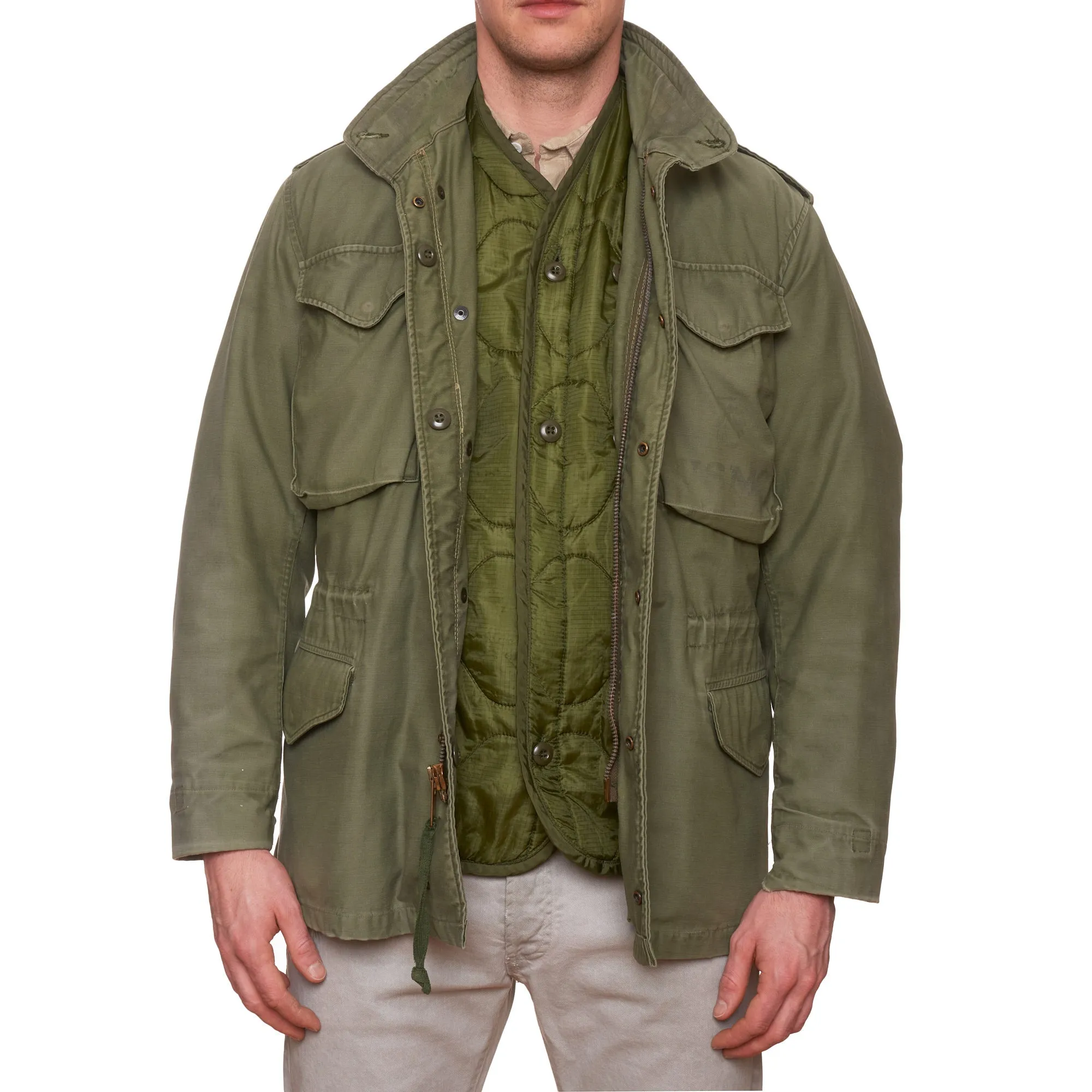 Vintage USMC Stencil M65 Olive Military Field Jacket Coat Size M Vietnam Era