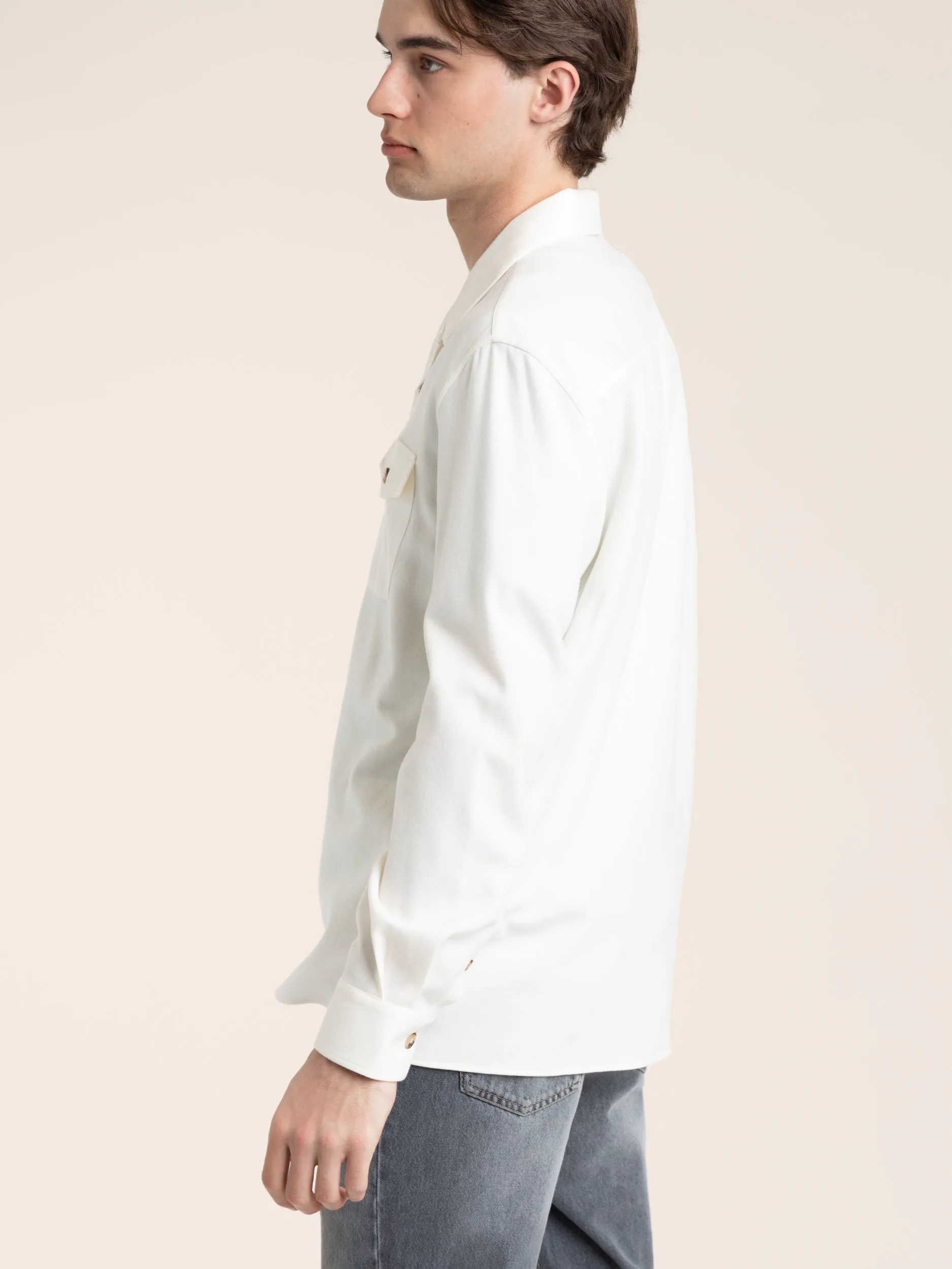 White Panama Wool-Cashmere Flannel Overshirt