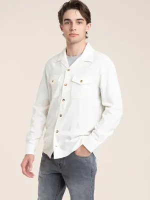 White Panama Wool-Cashmere Flannel Overshirt
