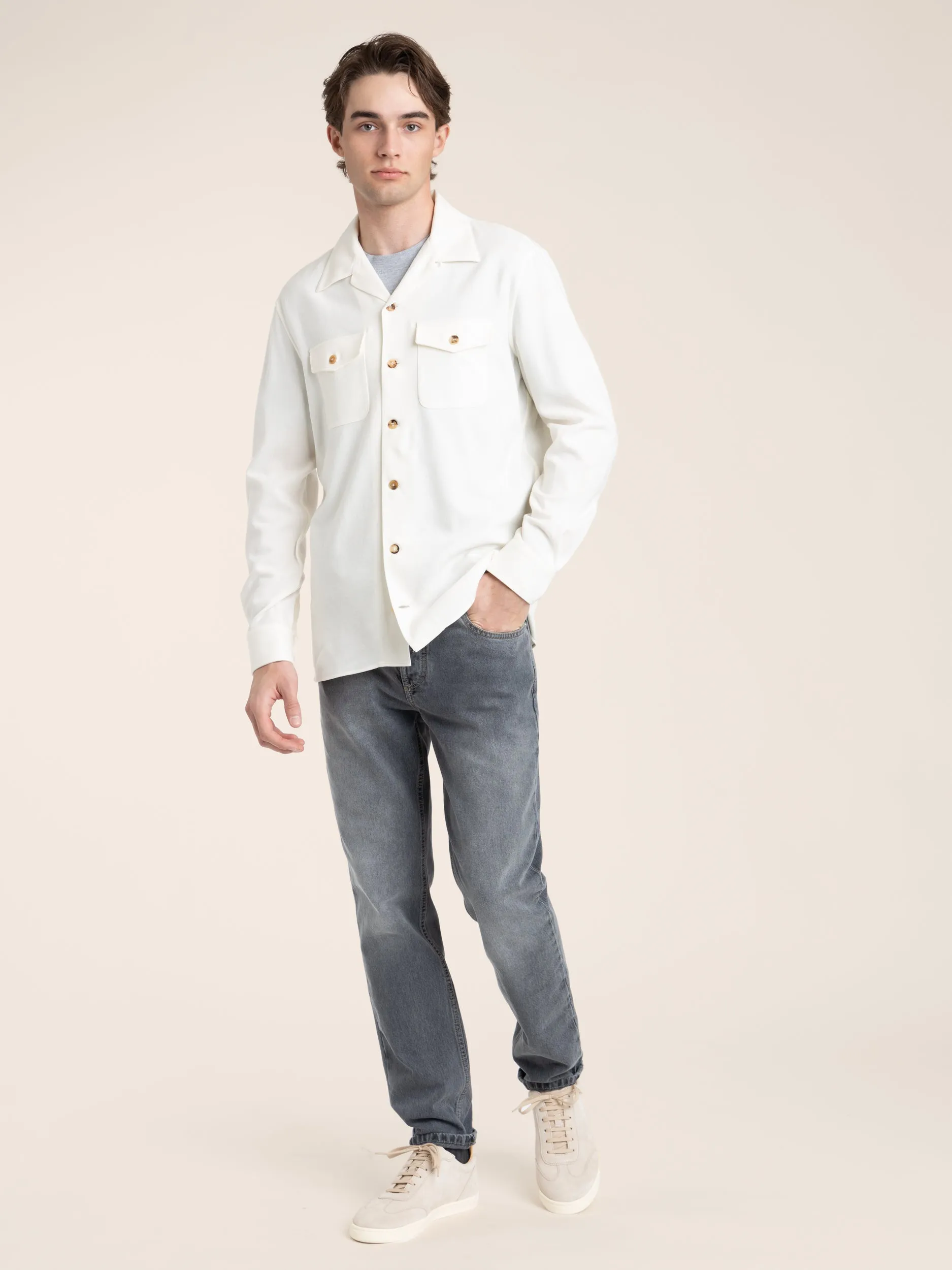 White Panama Wool-Cashmere Flannel Overshirt