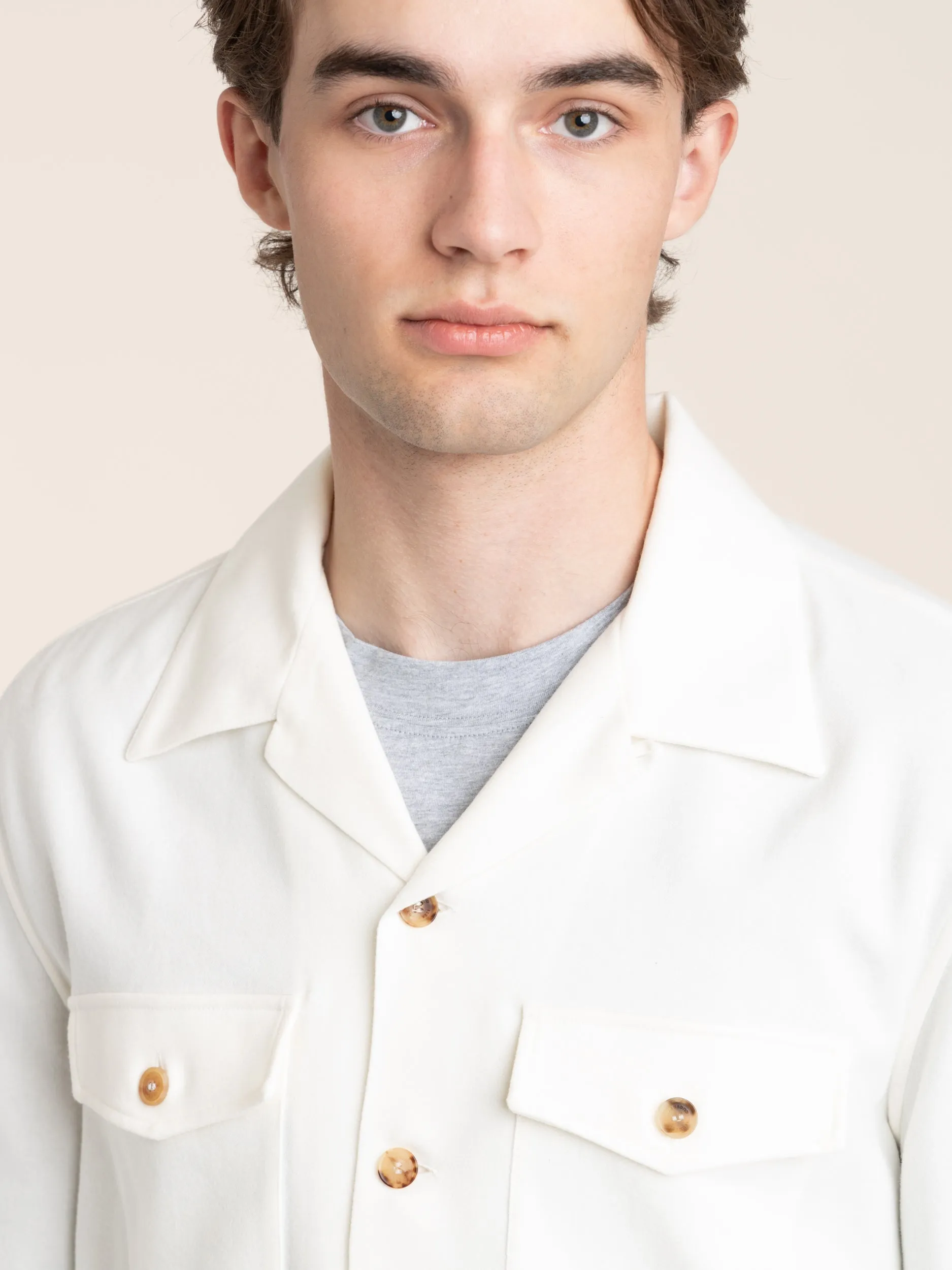 White Panama Wool-Cashmere Flannel Overshirt