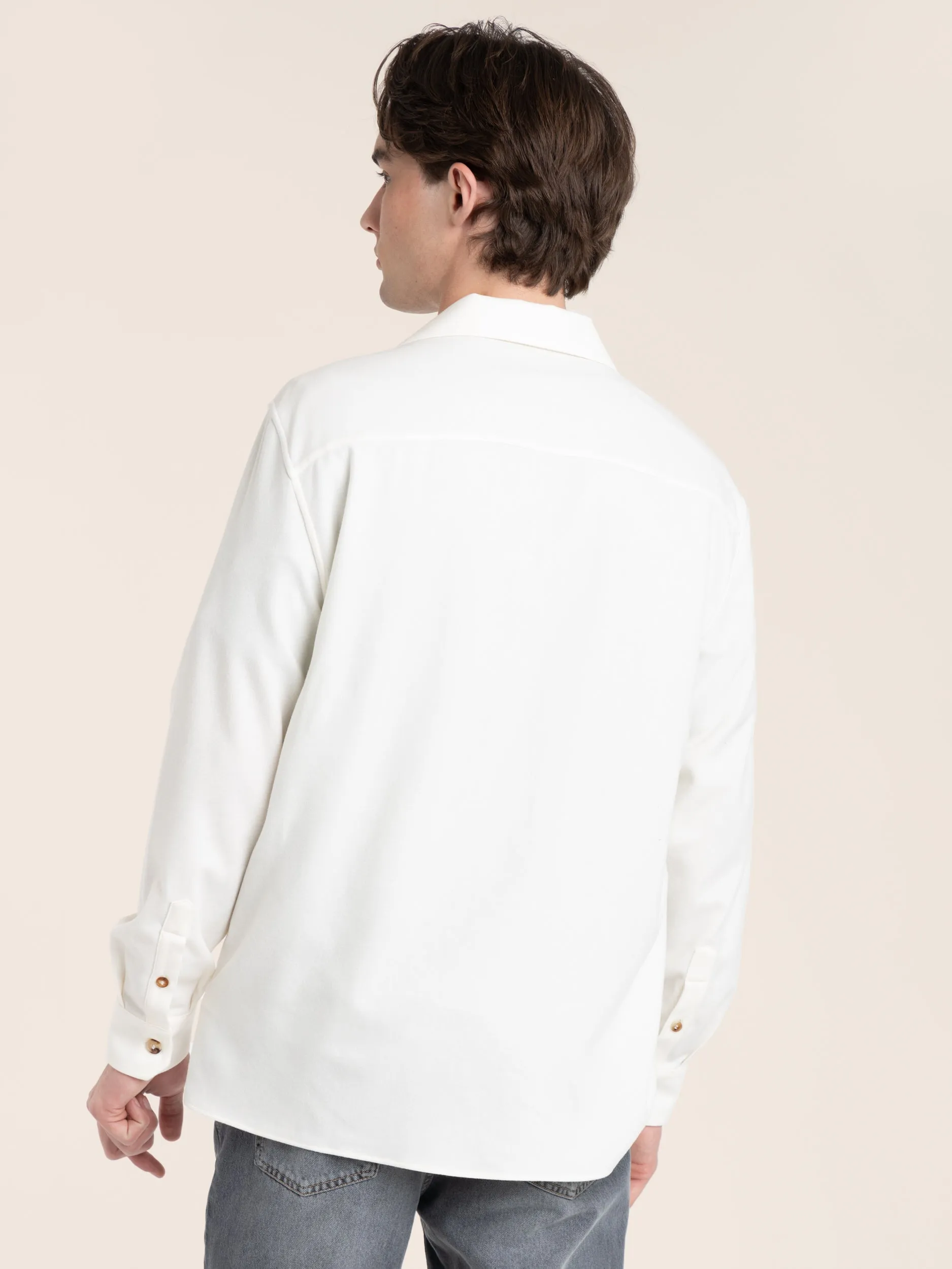 White Panama Wool-Cashmere Flannel Overshirt
