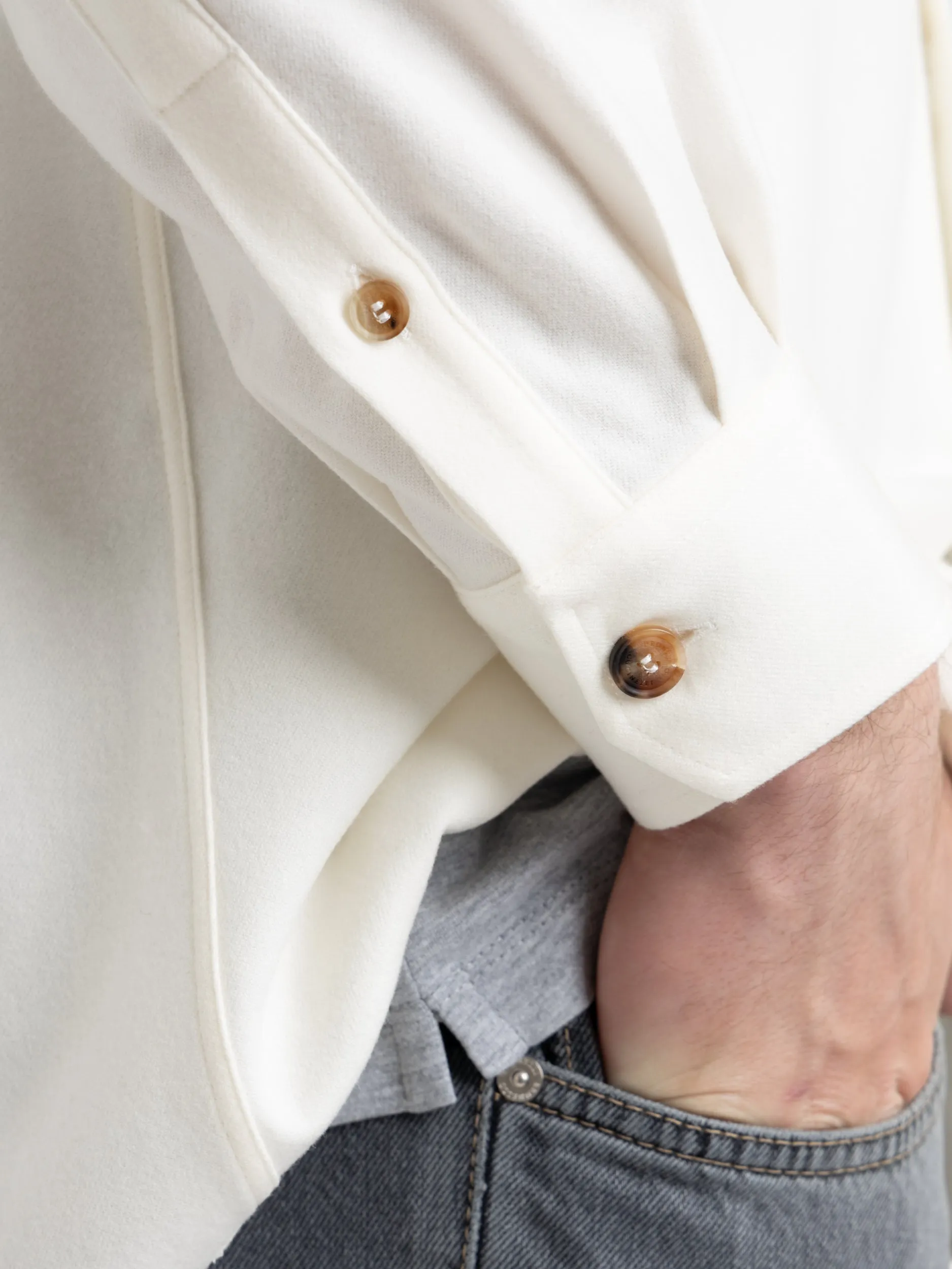 White Panama Wool-Cashmere Flannel Overshirt